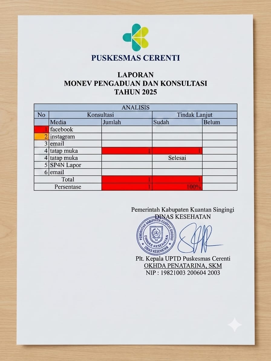 monev hasil pengaduan dan konsultasi puskesmas cerenti